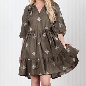 Mira olive green & white embroidery lightweight summer dress size XXL